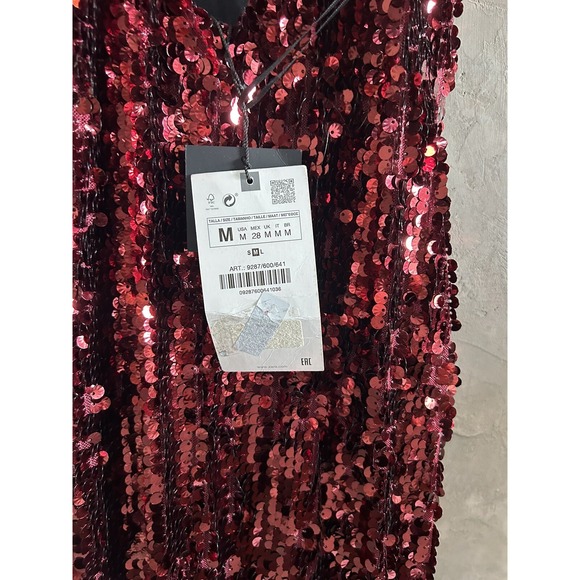 ZARA WOMAN LONG SEQUINED DRESS HALTER M Red REF: 9287/600/641 Holiday - Picture 6 of 7